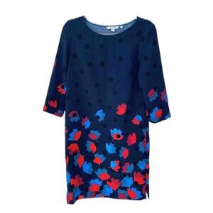 Boden Dress Womens  Sz 6L Blue Ombre Floral Stretch 3/4 Sleeve Pocket Boat Neck